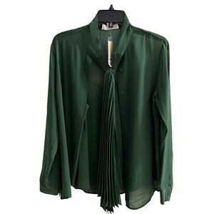 NWT Michael Kors emerald green sheer blouse with neck bow tie